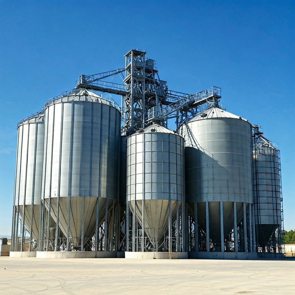 Grain milling facility with silos